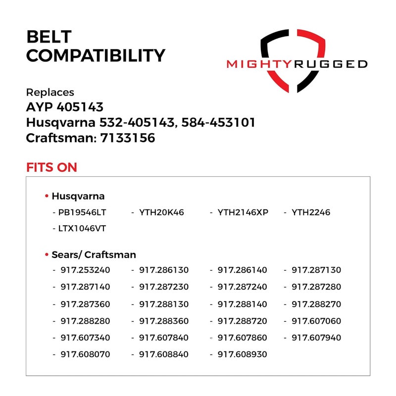 MightyRugged 584453101 532405143 405143 Craftsman Mower Belt Replacement, 105 3/4" - Heavy-Duty, Durable, Aramid Cord 532 40 51-43 Replacement for Husqvarna 46 Inch Deck Belt YTH22V46 YTH21K46 Riding Lawn Mower - Image 3